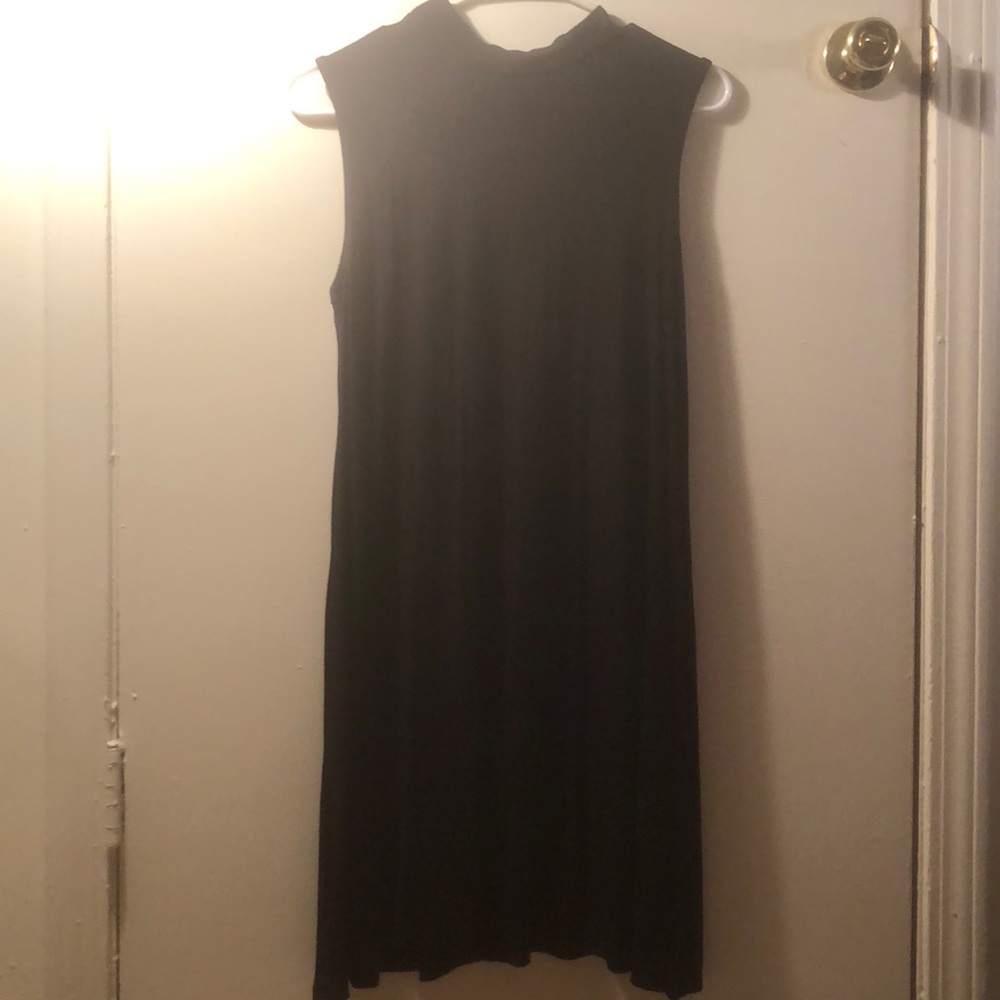 Black cowl neck knit dress.